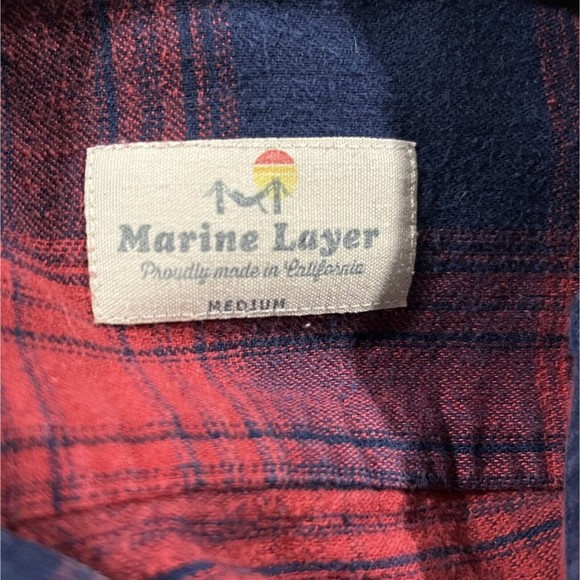Marine Layer Red and Blue Plaid Casual Button Down Shirt - Picture 6 of 7
